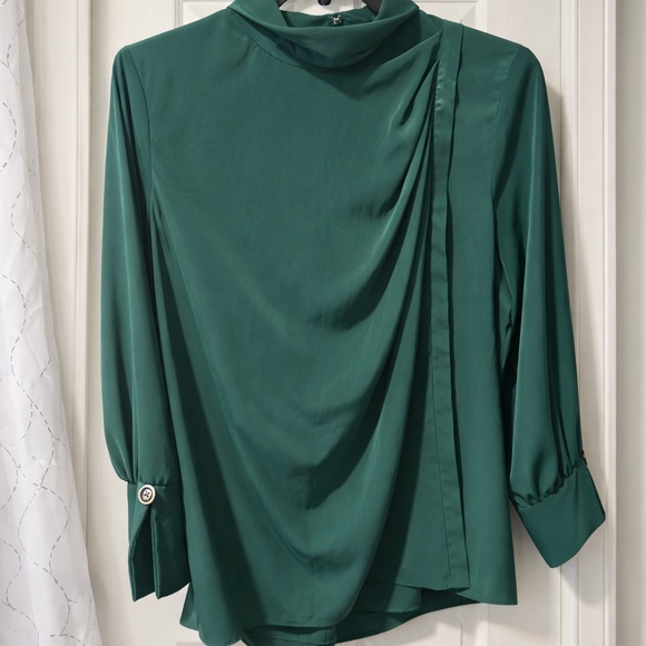 Tops - Emerald Green Draped Blouse – Large